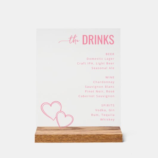 Sophisticated Pink Minimalist Beverage Menu アクリルサイン (正面)