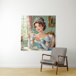 Sophisticated princess with crown elegant gown タペストリー
