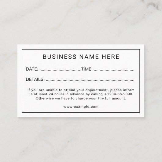 Sophisticated Professional Elegant 予約カード (裏面)