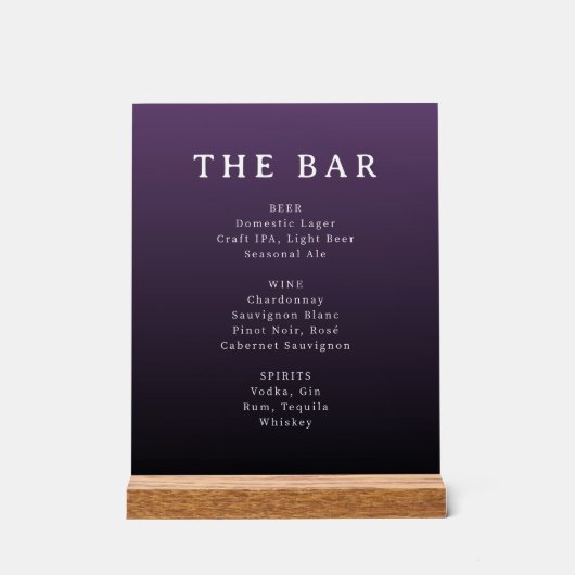 Sophisticated Purple Gradient Bar Menu アクリルサイン (正面)