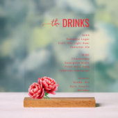 Sophisticated Red Floral Beverage Menu アクリルサイン (ニュートラル)