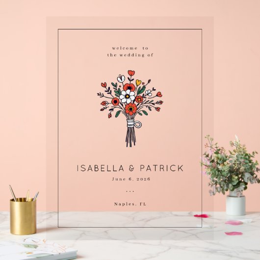 Sophisticated Red Floral Bouquet アクリルサイン (ウェディング)