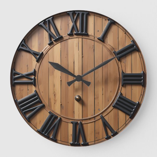 Sophisticated Roman Numeral Rustic Plank ラージ壁時計 (正面)