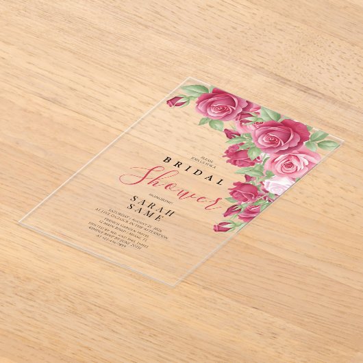 Sophisticated Rose Bridal Shower アクリル招待状 (レイダウン)