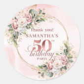 Sophisticated Rose Gold Blush 50th Birthday Labels ラウンドシール (正面)