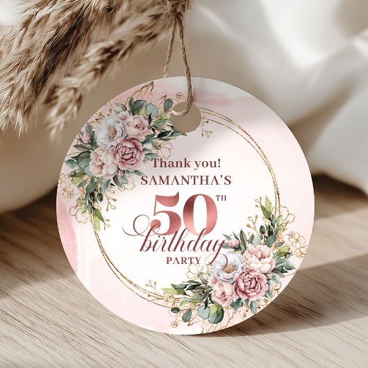 Sophisticated Rose Gold Blush 50th Birthday Tag フェイバータグ