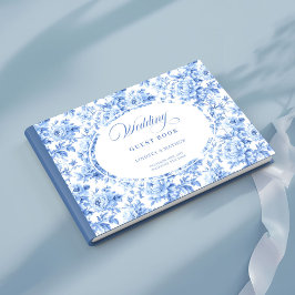 Sophisticated Royal Blue Toile Roses Guest Book ゲストブック