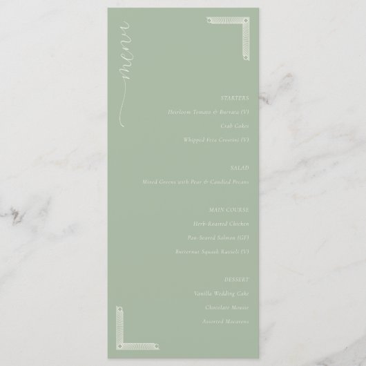 Sophisticated Sage Green Minimalist Wedding Menu メニュー (正面)
