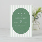 Sophisticated Sage Green Stripes 箔招待状 (立ち正面)