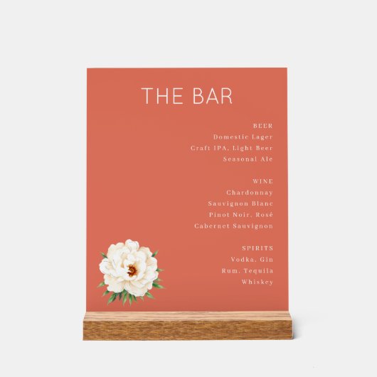 Sophisticated Salmon Pink Minimalist Bar Menu アクリルサイン (正面)