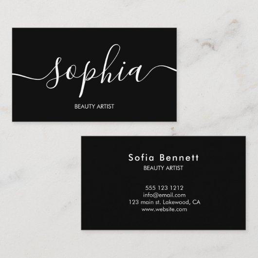 Sophisticated Script Calligraphy Minimal Black 名刺 (正面/裏面)