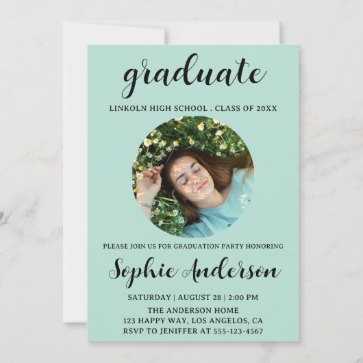 Sophisticated Script Graduation Party with Photo 招待状 (正面)