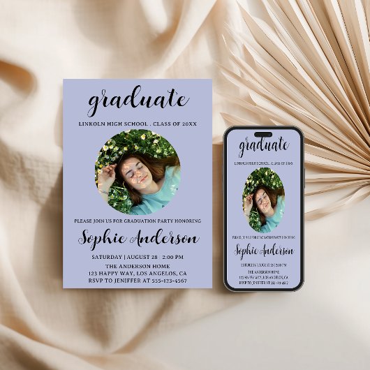 Sophisticated Script Graduation Party with Photo 招待状