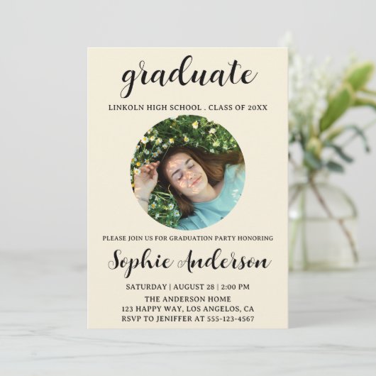 Sophisticated Script Graduation Party with Photo 招待状 (スタンド正面)