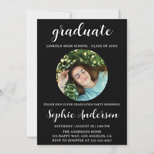 Sophisticated Script Graduation Party with Photo 招待状 (正面)