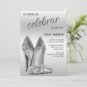 Sophisticated Silver Spanish Feminine Birthday  招待状 (スタンド正面)