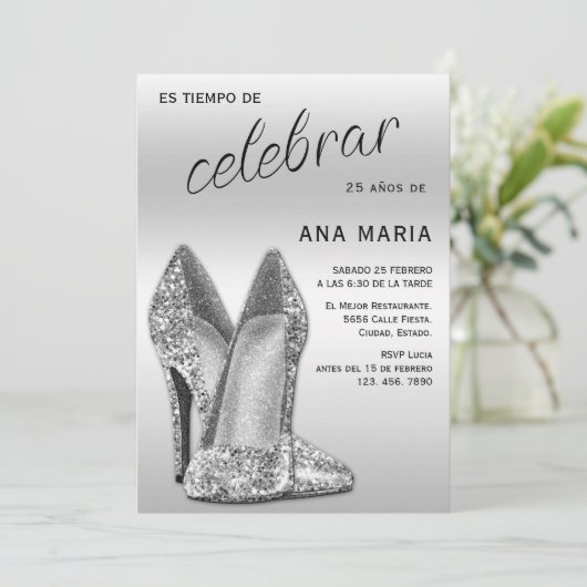 Sophisticated Silver Spanish Feminine Birthday  招待状 (スタンド正面)