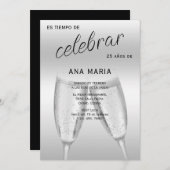 Sophisticated Silver Spanish Feminine Birthday  招待状 (正面/裏面)
