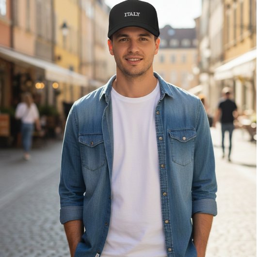 Sophisticated Souvenir Black Cap Italy Embroidery 刺繍入りキャップ