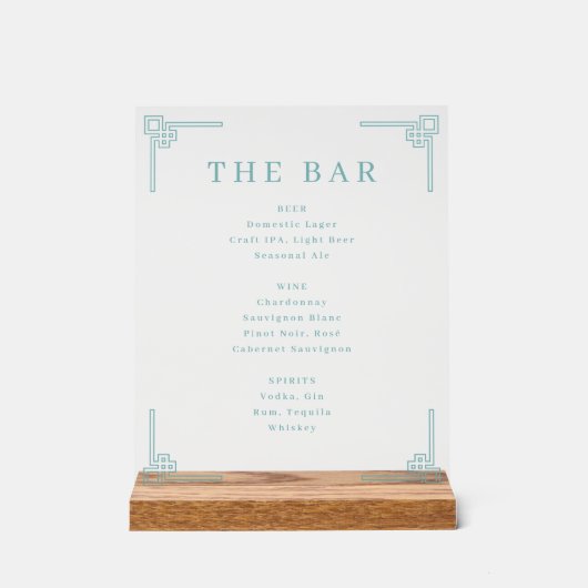 Sophisticated Teal Geometric Bar Menu アクリルサイン (正面)