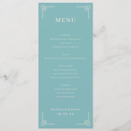Sophisticated Teal Geometric Menu メニュー (正面)