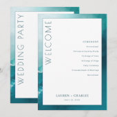 Sophisticated Teal Watercolor Ceremony Schedule プログラム (正面/裏面)