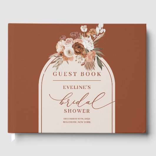 Sophisticated terracotta pampas boho guest book ゲストブック (正面)
