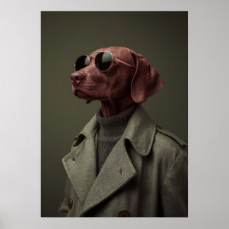 Sophisticated Vizsla in Trench Coat – Elegant ポスター