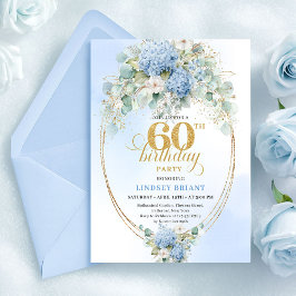 Sophisticated Watercolor Blue Floral 60th Birthday 招待状