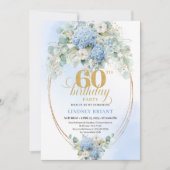 Sophisticated Watercolor Blue Floral 60th Birthday 招待状 (正面)