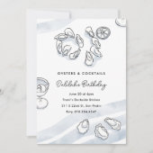 Sophisticated Watercolor Ink Oysters and Cocktails 招待状 (正面)