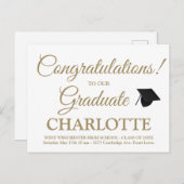 Sophisticated white gold graduation cap invite ポストカード (正面/裏面)