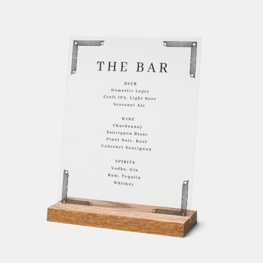Sophisticated White Serif Bar Menu アクリルサイン (傾斜)