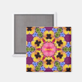 SORCHA ～抽象芸術パンジー～ピンクブルーパープルイエロー マグネット (正面/裏面)