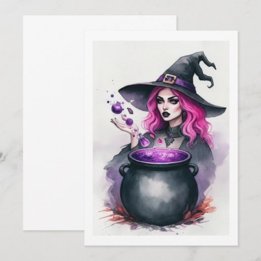 sorciere cheveux rose 招待状 (正面/裏面)
