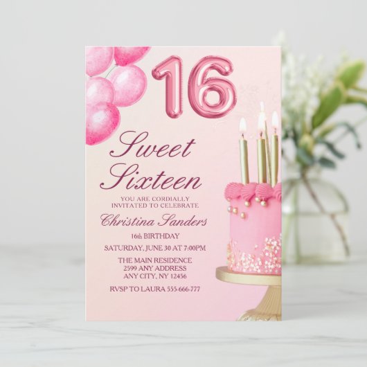 Sorprise Birthday Party 16th Birthday with Numers  招待状 (スタンド正面)