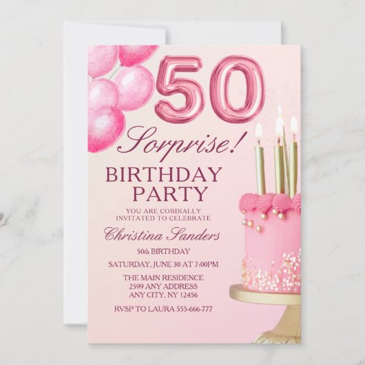 Sorprise Birthday Party 50th Birthday with Numers  招待状 (正面)