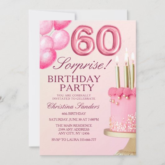 Sorprise Birthday Party 60th Birthday with Numers 招待状 (正面)