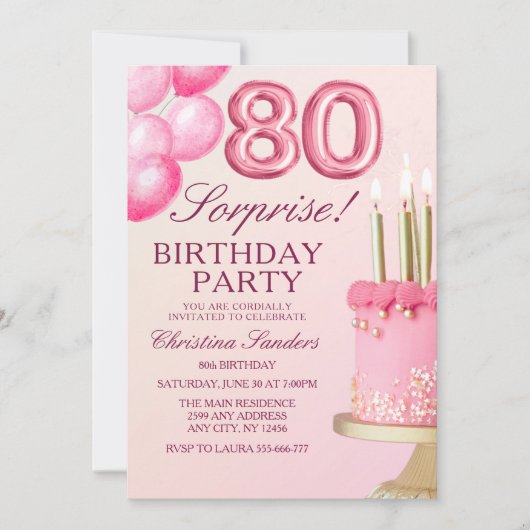 Sorprise Birthday Party 80th Birthday with Numers  招待状 (正面)