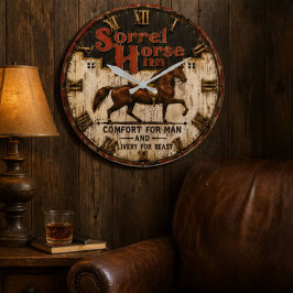 Sorrel Horse Inn Rustic Western Horse ラージ壁時計