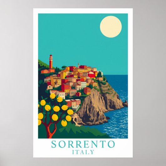 Sorrento Italy Vintage Travel Lemons Art ポスター (正面)