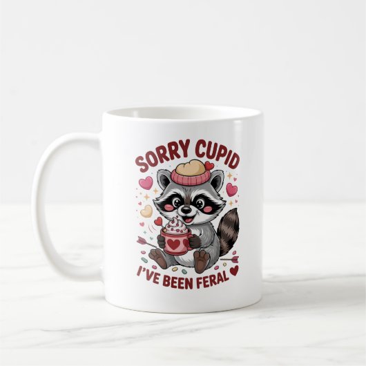 "Sorry Cupid, I've Been Feral" — Cute Raccoon  コーヒーマグカップ (左)