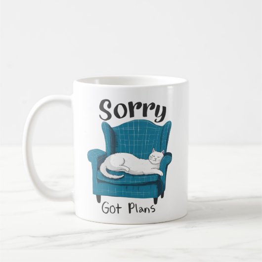 Sorry Got Plans Funny Cat Lover Gift  コーヒーマグカップ (左)