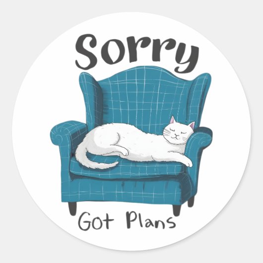 Sorry Got Plans Funny Cat Lover Gift  ラウンドシール (正面)