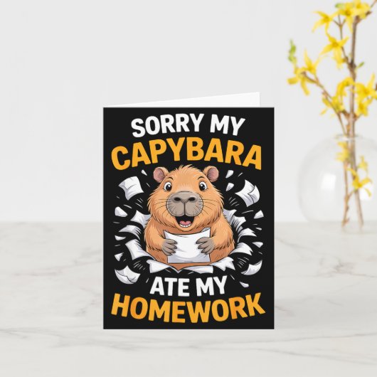 Sorry My Capybara Ate My Homework Funny Rodent カード (黄色い花)