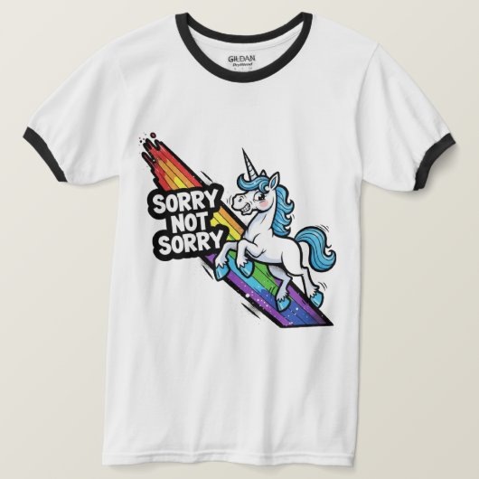 Sorry not Sorry Unicorn Ringer T-Shirt Tシャツ (デザイン正面)