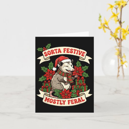 Sorta Festive Mostly Feral Ossum Funny Christmas H カード (黄色い花)