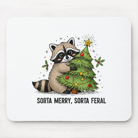Sorta Merry Sorta Feral Christmas Raccoon Trash Pa マウスパッド (正面)
