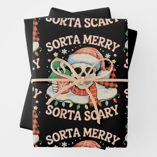 Sorta Merry Sorta Scary Skeleton Christmas Xmas ラッピングペーパーシート (インサイチュ)