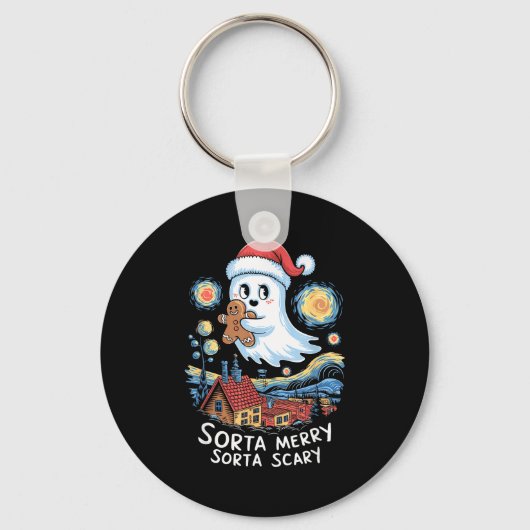 Sorta Merry Sorta Y Santa Ghost Christmas Gingerbr キーホルダー (正面)
